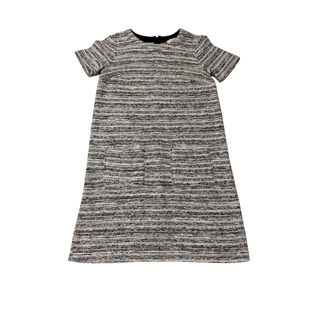 LOFT Outlet Petite XSP Tweed Short Sleeve Shift Dress Grey Multi Pocket Mini